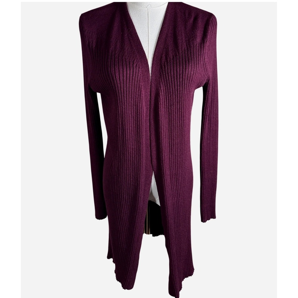 Love Ellie Womens Plum Purple Ribbed Knit Longline Open Front Cardigan Medium